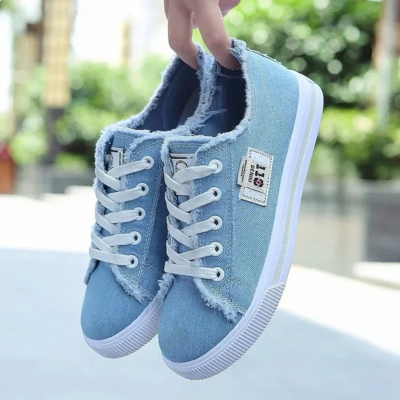 2024 Spring Summer Women Canvas Sneakers Low Top Lace Up Denim Flat Shoes Female Casual Board Shoes