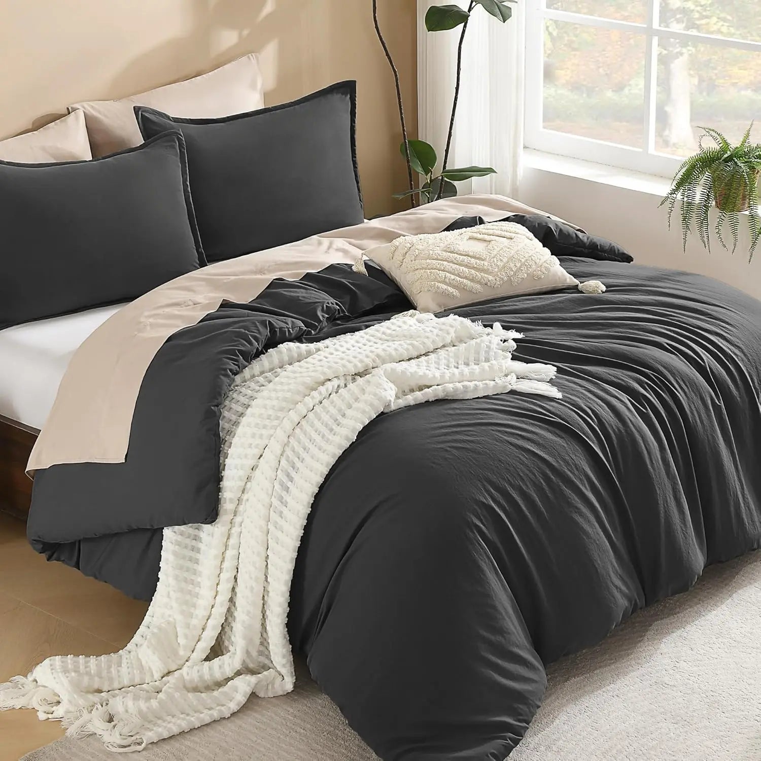 Luxury Soft 3-Piece Lightweight Comforter Set All-Season Fluffy Breathable Bedding Oversized King Queen Twin Size Solid Color Quilt with 2 Pillowcases Home Bedroom Decor Cozy Room Textiles Skin