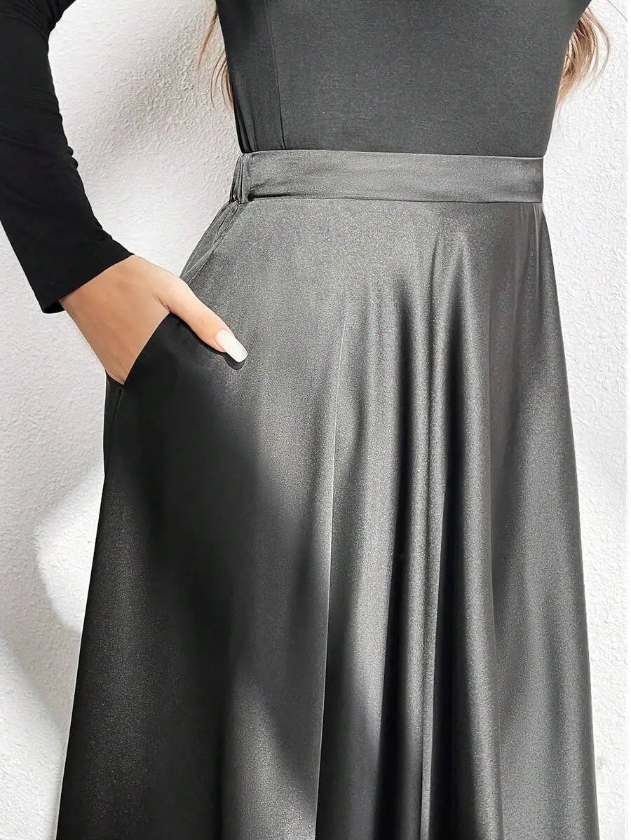 Elegant Solid Color Flared Maxi Skirt For Women Autumn