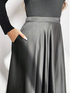 Elegant Solid Color Flared Maxi Skirt For Women Autumn