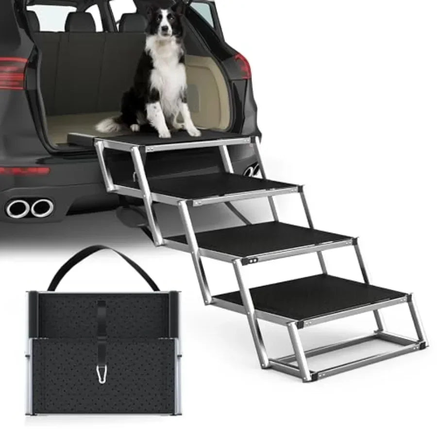Extra Wide Dog Stairs for Large Dogs, Foldable Dog Ramp for Car with Non-Slip Surface, Dogs Stairs for Cars, High Beds, Truck,
