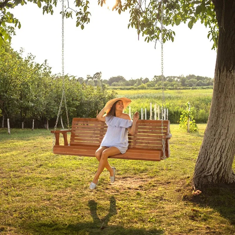 Heavy Duty Outdoor Swing Chair Bench Only Wooden Porch Swing with Chains Outdoor Furniture