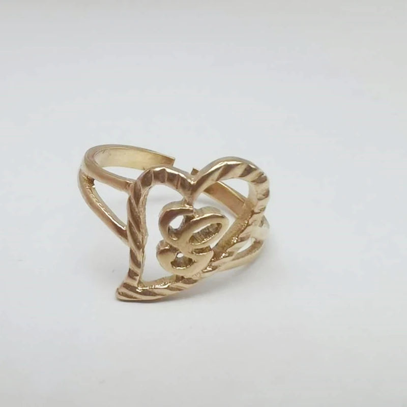 Duoying Custom Initial Rings Personality Hip-Hop Ring Heart Rings Letter Ring Heart Shape Gifts For Mom Gift