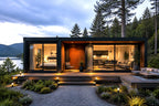 Tiny Expandable Container House Bedroom Bathroom Kitchen Off Grid Mountain Retreat Cabin Style Surrounded by Natural Forest View