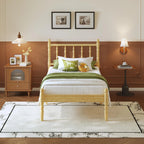 Twin XL Bamboo Platform Bed Frame With Scalloped Headboard 14 Inch Height Metal Slat Support