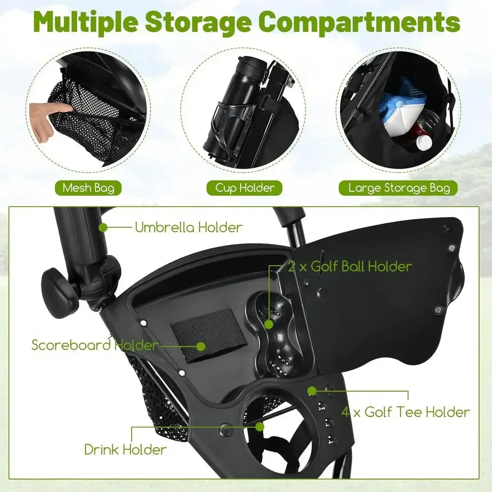 3-Wheel Folding Golf Cart with Adjustable Seat, Umbrella Holder, and Foot Brake for Men & Women