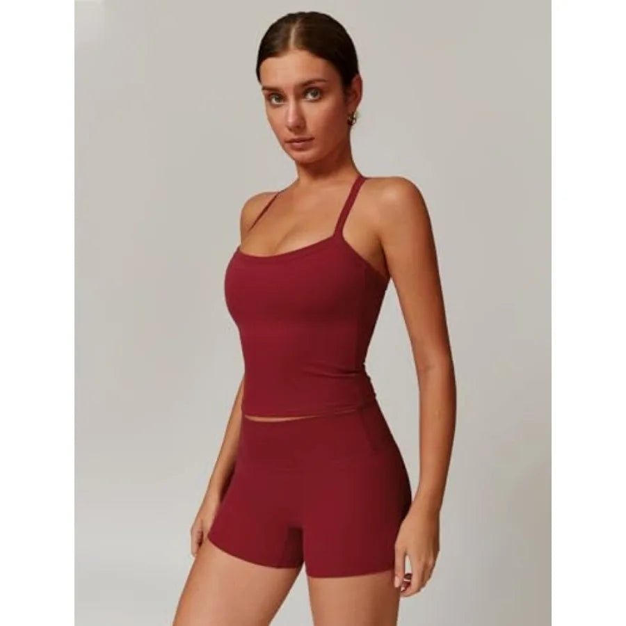 QBGJTD Two Pcs Workout Sets For Women Tank Top Matching High Waist Booty Lifting Shorts Gym Yoga Active Wear Outfits