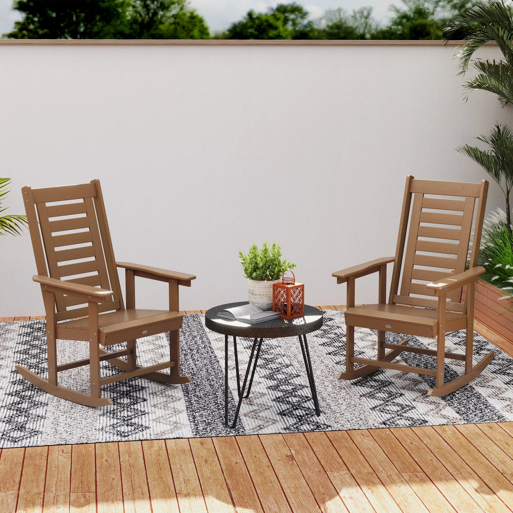 2 Outdoor Rocking Chairs, HDPE High Back Patio Rockers, Brown