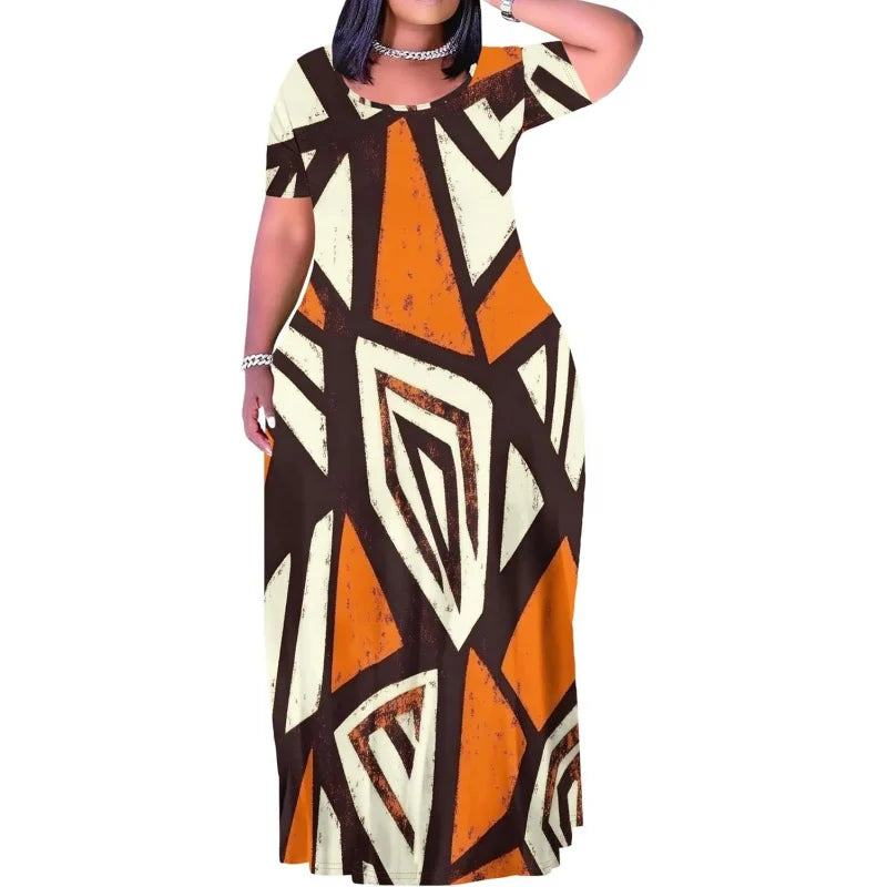Plus Size Maxi Dress for Women Summer Casual Short Sleeve Tshirt Dresses with Pockets (XL-6XL)