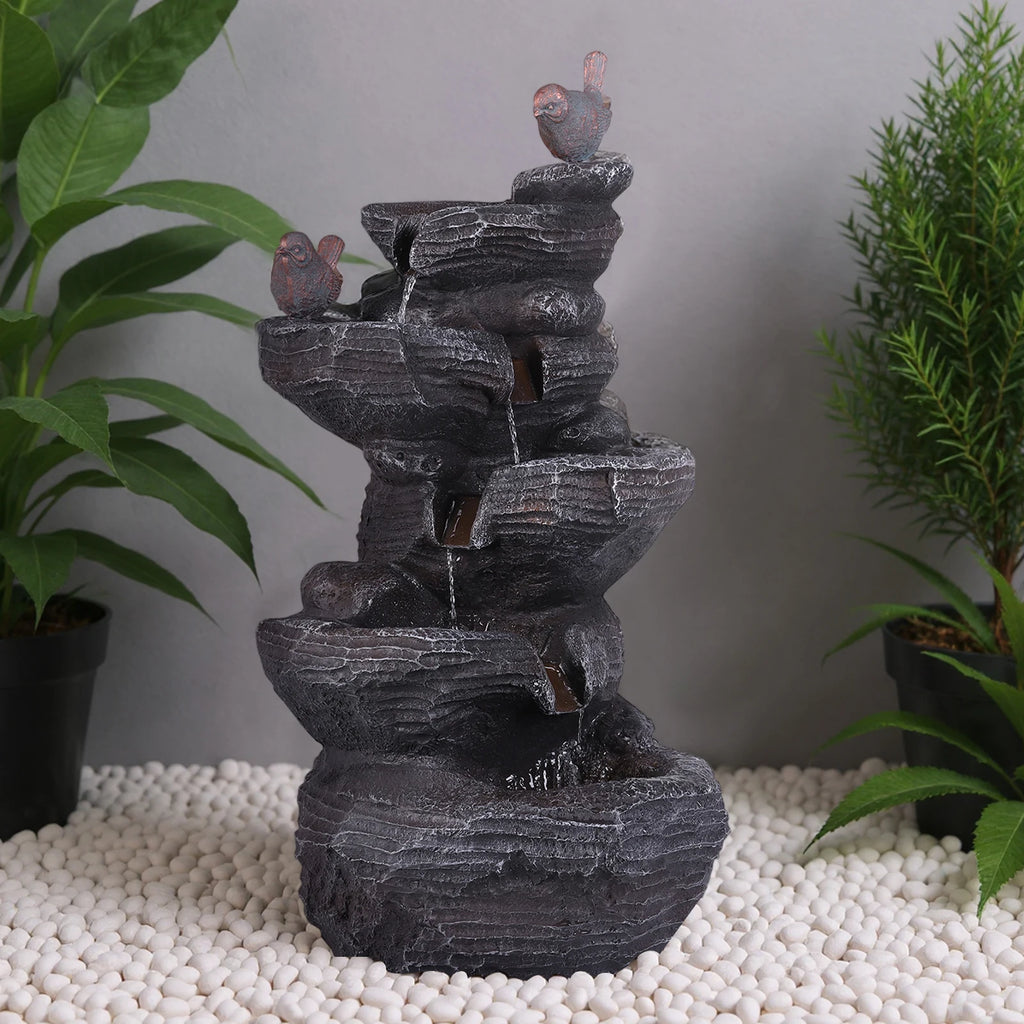 27 Inch 5-Tier Outdoor Water Fountain with Lights Outdoor Garden Waterfall Decor for Patio Garden Backyard Porch Home Art Docor