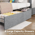 Twin Bed Frame with Storage Headboard and 4 Drawers,Upholstered Platform with Charging Station and Led Lights,Adjustable