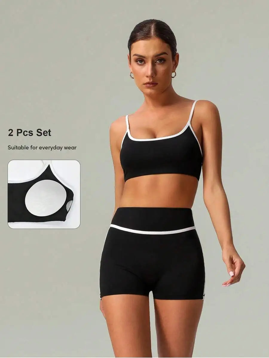 2 PCS Women Sports Bra And Shorts Set For Yoga Running