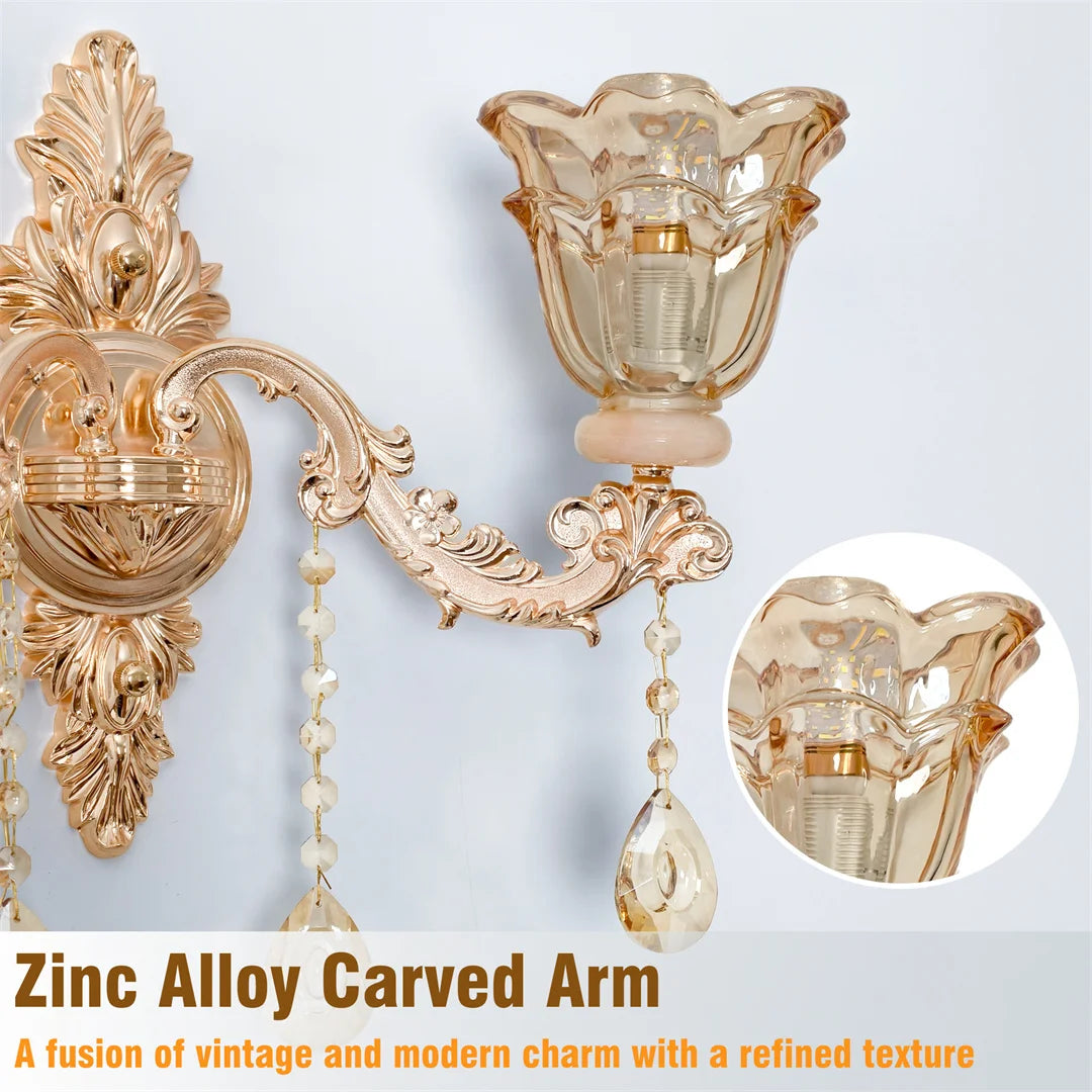 Luxury Gold Crystal Glass Wall Sconce with Flower Lampshade for Entrance Bedroom Hallway Decorative Lighting
