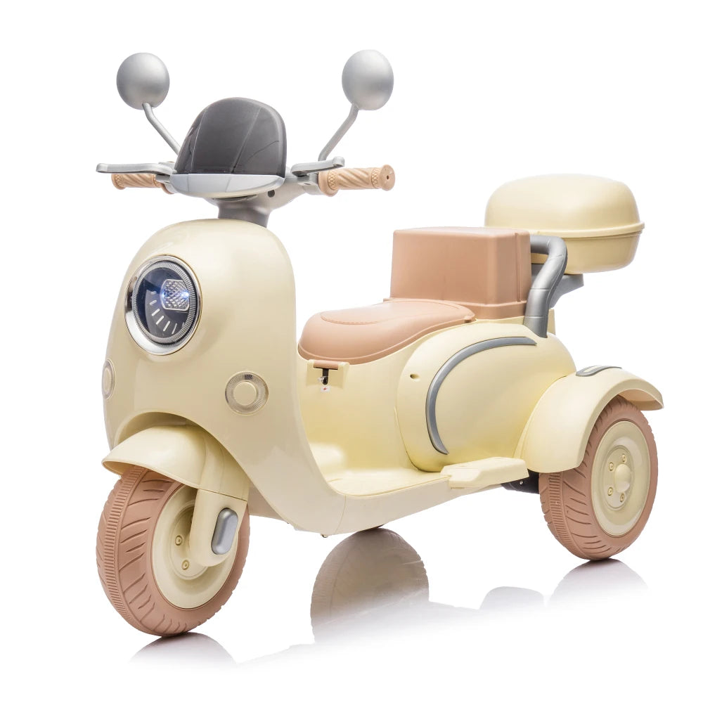 12V Two motors Kids Ride On Level Up Two-seater  Electric Motorcycle,Three-wheel Toy w/Music,Bluetooth,USB,Backseat flip adult seat,Portable Storage Hooks&Oversized  Trunk,LED Headlight  For Kids 3-6.