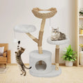 Indoor Use, Solid Wood Material, Boho Color Scheme, Luxury Multi - Level Cat Furniture with Condo and Basket