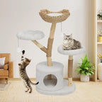 Indoor Use, Solid Wood Material, Boho Color Scheme, Luxury Multi - Level Cat Furniture with Condo and Basket