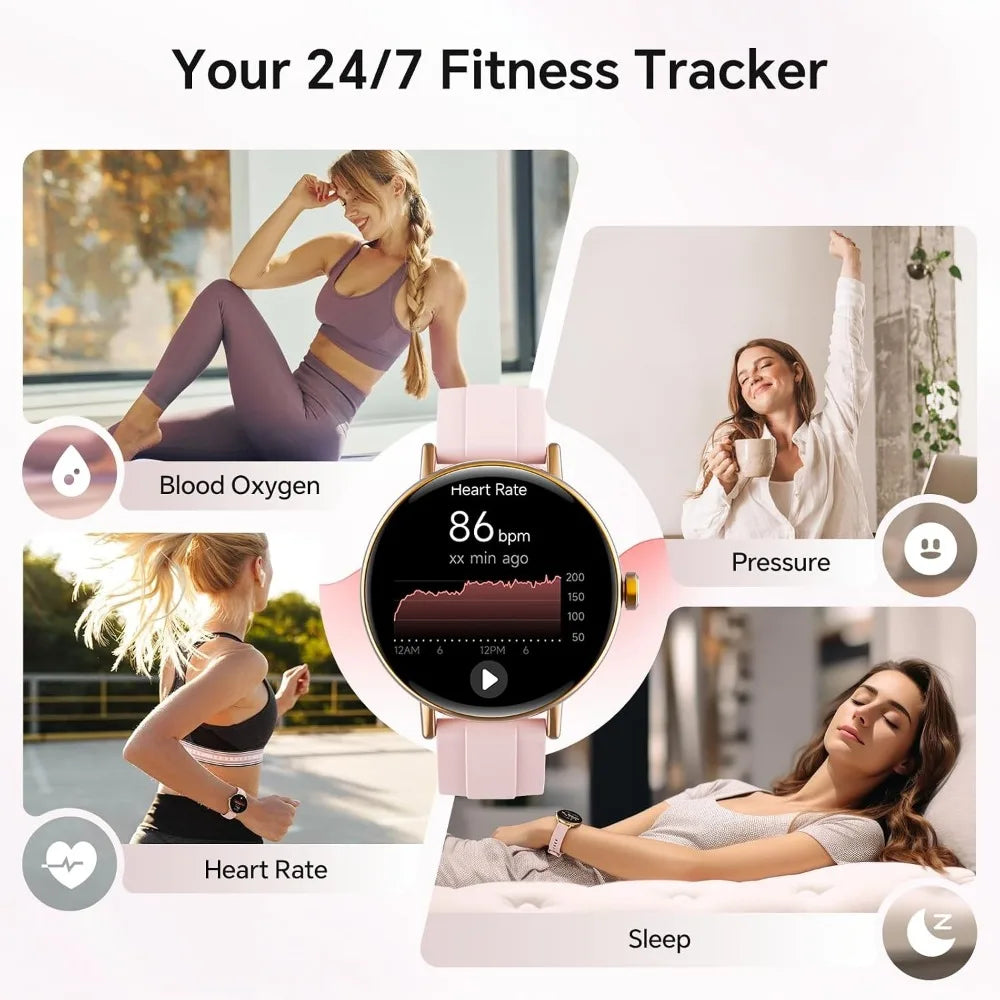 Smart Watch for Women: Activity Tracker, 40mm, Call & Fitness Features, 2 Bands, Pink