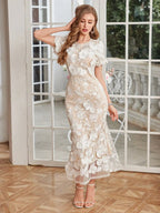 Women Floral Embroidered Lace Dress Evening Party Wedding Guest