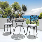 All Weather Cast Aluminum Bistro Set, Patio Table & Chairs, Umbrella Hole, Suitable for Yard, Garden, Balcony, Black