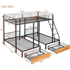 Triple Bunk Bed with Storage, Over Twin Metal Frame, Safety Guardrail & Ladder, Suitable for Kids, Teens, Adults, No Box Spring