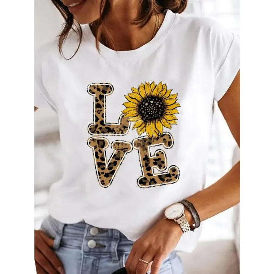 【New Arrival】Women's White Dragonfly Print Tee Let It Be Summer Casual Top