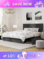 Full/Queen/King Platform Bed Frame With 4 Storage Drawers, Adjustable Headboard, Faux Leather Button Tufted Square Stitched Design, Wooden Slats, Noise-Free, No Box Spring Needed, Easy Assembly, Light Grey
