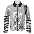 A person named Michael imitates costumes cosplay costumes performance costum silver leather jackets Halloween stage costum