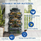 7-Tier Outdoor Garden Waterfall Fountain with LED Lights for Patio, Deck, and Backyard