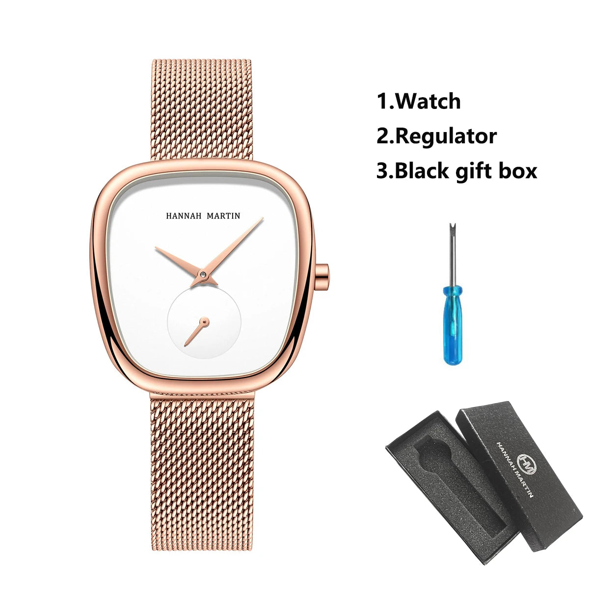US Local Shipping Women's Watch Oval Rose Gold Case 34mm White Minimalist Dial Original Clock Quartz Movement, Creative Sub Dial, Stainless Steel Mesh Belt, Daily Matching, Work Commuting, Women Jewelry Watch