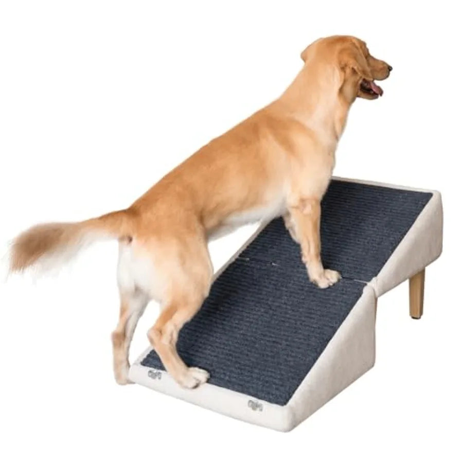 3-in-1 Dog Ramp with Storage Pet Stairs for Beds Sofas, Wood Composite, Gray, Easy on Joints for Senior Injured Pets, Anti-Slip