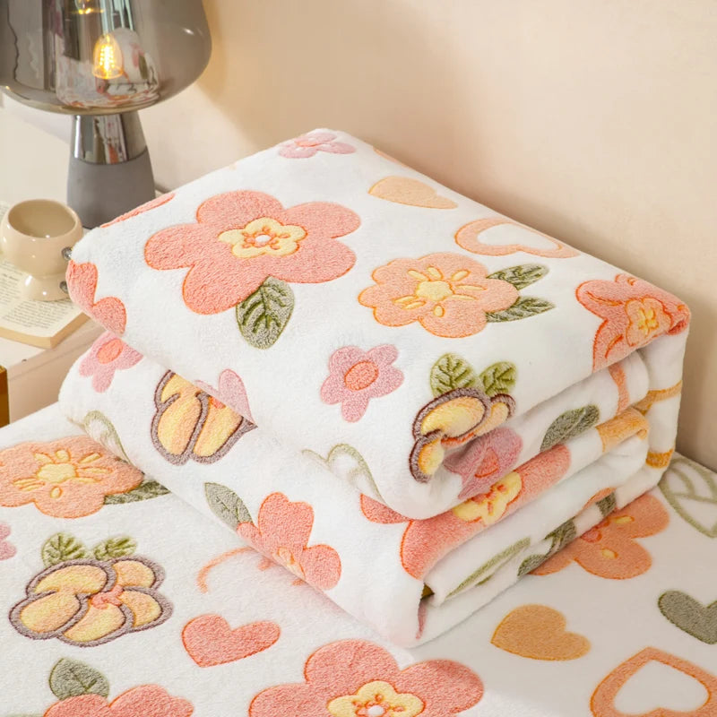 1pc Floral Style Warm Bedspread Fleece Blanket Plaid Travel Shawl Sofa Nap Blankets Home Bedsheet Manta