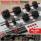 5-in-1 Adjustable Dumbbell Set: 20-90lbs with Double Locknut, Bar, Kettles, Push-up Stand, Plates for Home Gyms