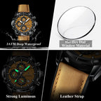 POEDAGAR Top Original Vintage Men Wristwatch Date Chronograph Fashion Leather Quartz Men's Watches Waterproof Luminous Business Man Watch High Quality Reloj