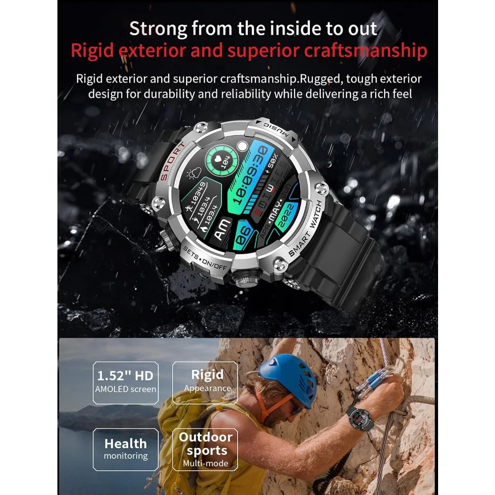Bluetooth Smartwatch and Earbuds, Fitness Tracker for Men with Call Features, Military Grade for Sports
