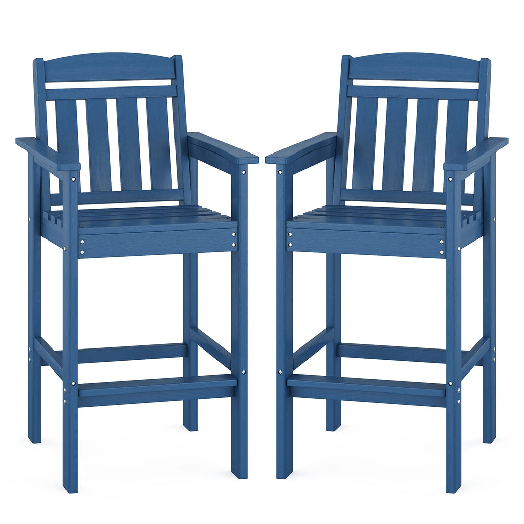 Farini Set of 2 Tall Adirondack Chairs, HDPE Bar Stools with Connecting Tray, All-Weather Patio Chair, Bar Height for Balcony