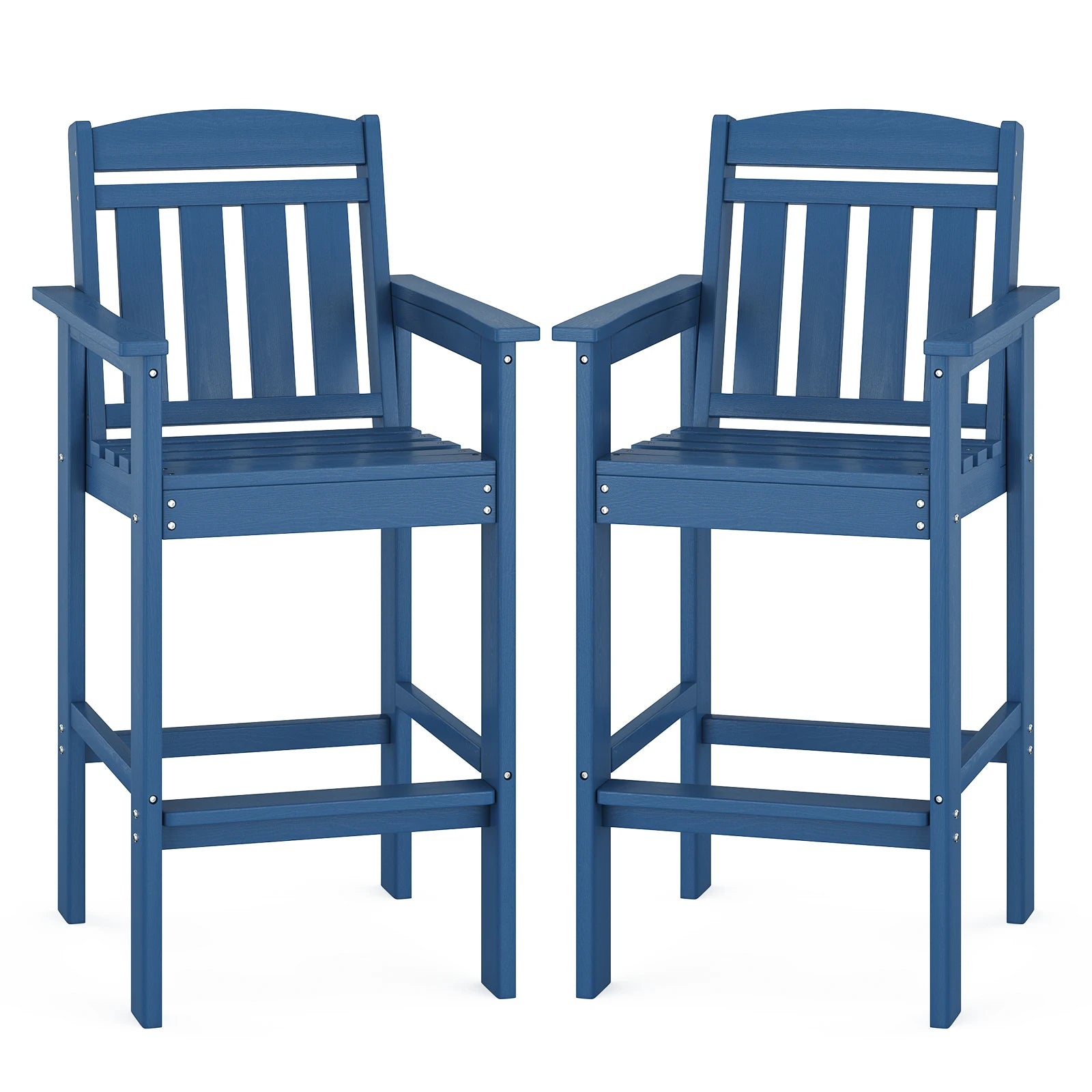 Farini Set of 2 Tall Adirondack Chairs, HDPE Bar Stools with Connecting Tray, All-Weather Patio Chair, Bar Height for Balcony