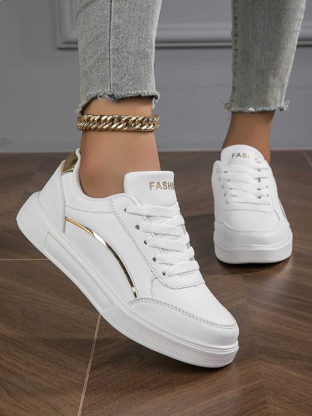 Baasploa Women Casual Sneakers Leather Platform Sneakers Classics Comfort Non-Slip Skateboarding Shoes