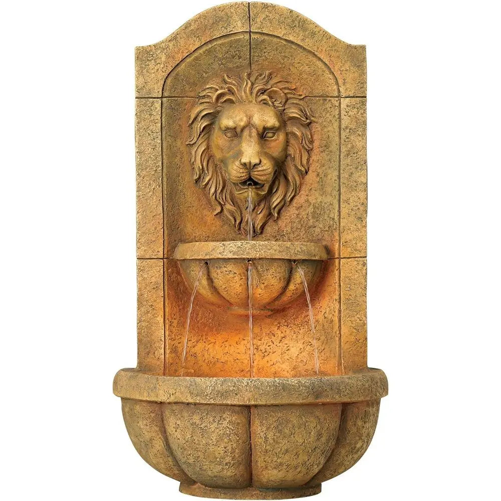 29.5 Tall Large Tiered Outdoor/Indoor Stone Wall Fountain with LED Light and Water Feature for Garden, Patio, Yard