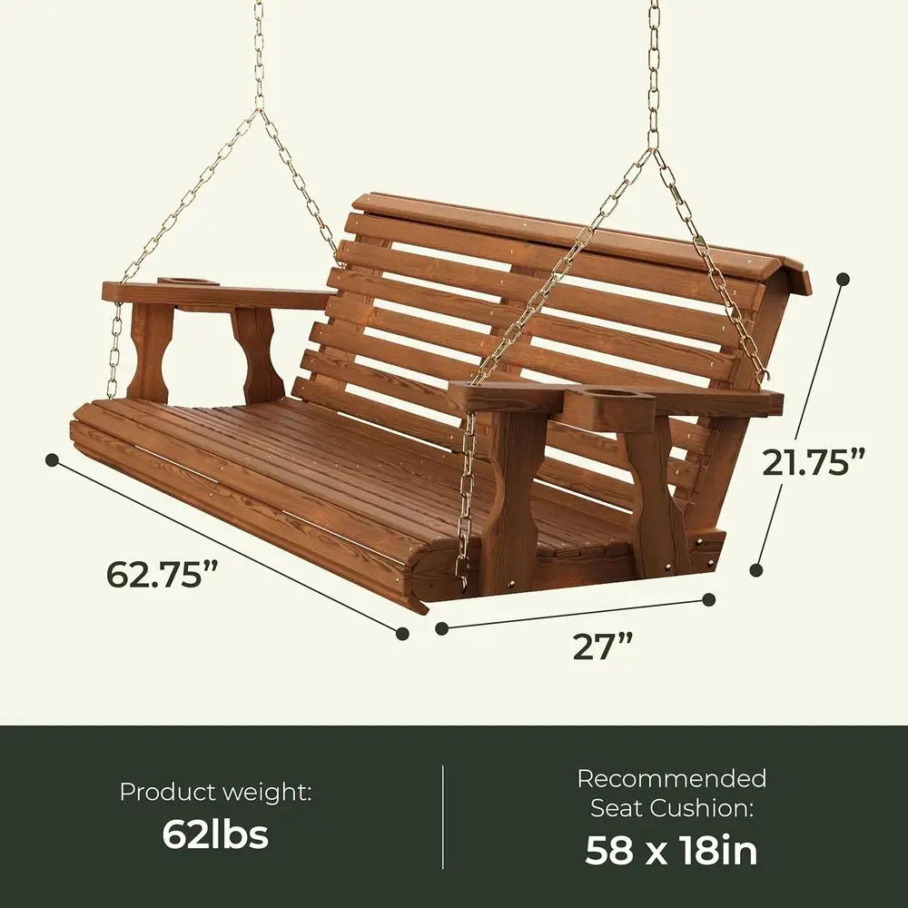 Amish-Crafted 700-Pound Capacity Wooden 5-Foot Rollback Porch Swing with Hanging Chains
