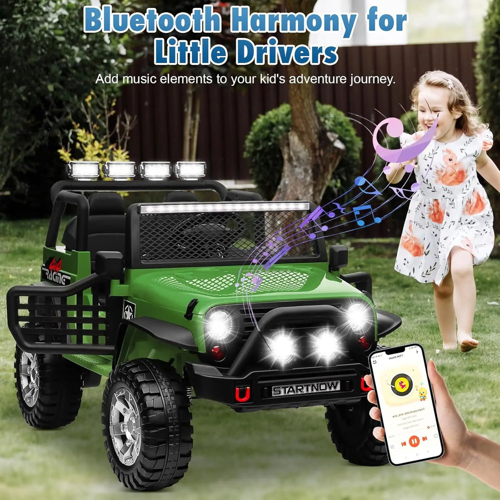 Joyracer 24V 2 Seater Kids Ride on Truck with Remote Control, 4×200W Motor, Electric Battery Powered Toys Car w/ 4 Wheels Spring Suspension, 3 Speeds, LED Lights, Bluetooth Music