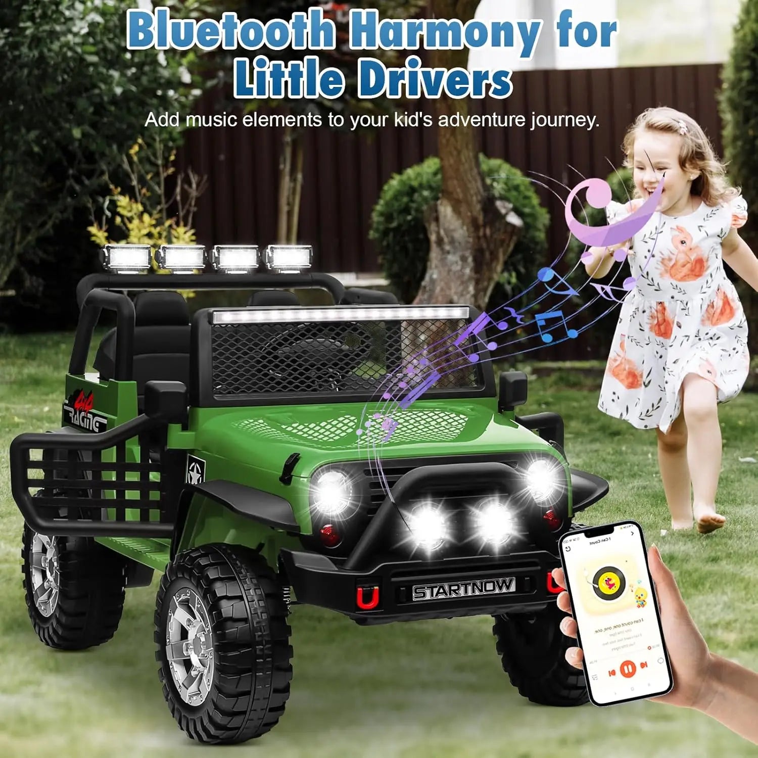 Joyracer 24V 2 Seater Kids Ride on Truck with Remote Control, 4×200W Motor, Electric Battery Powered Toys Car w/ 4 Wheels Spring Suspension, 3 Speeds, LED Lights, Bluetooth Music