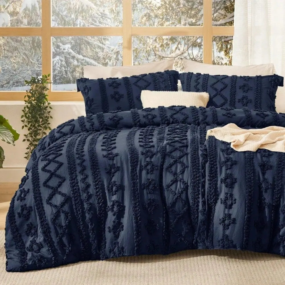 Boho Style Embroidery Bedding Set, Tufted Comforter for Room Decoration, Practical Supplies for Dorm & Apartment, Nice Present for Graduation and Back To School