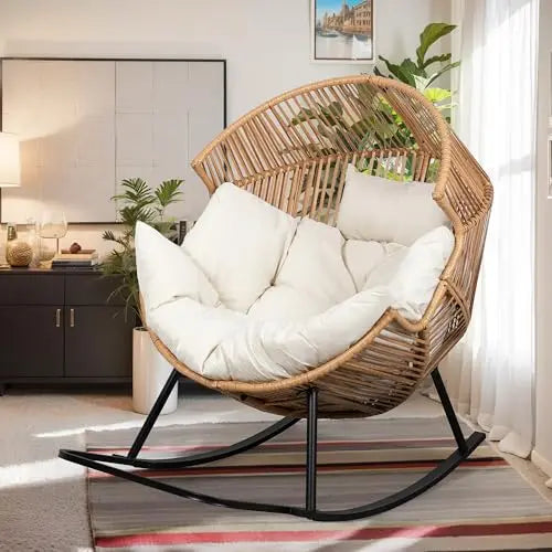 Outdoor Wicker Egg Chair PE Rattan Chair with Cushion, Oversized Patio Lounge Chair for Outdoor, Indoor, Balcony