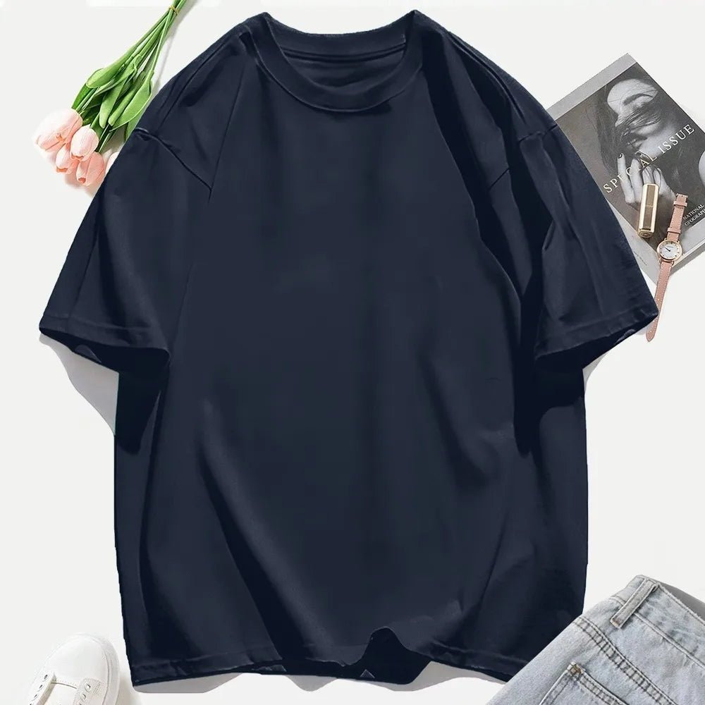 Short Sleeve T-shirt Minimalist Solid Plain Cotton O Neck Oversized Loose Sport Daily Women Summer All Season
