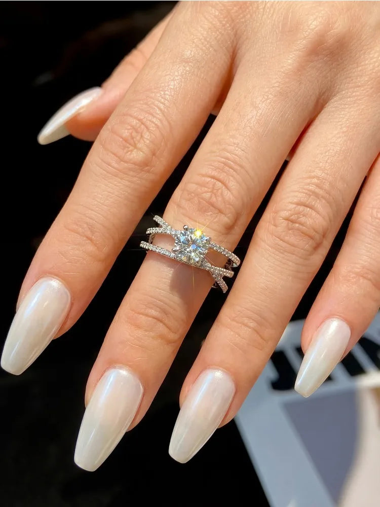 Elegant Round 1CT Moissanite Diamond Pledge Love Rings for Women S925 Sterling Silver Engagement Wedding Luxury Fine Jewelry