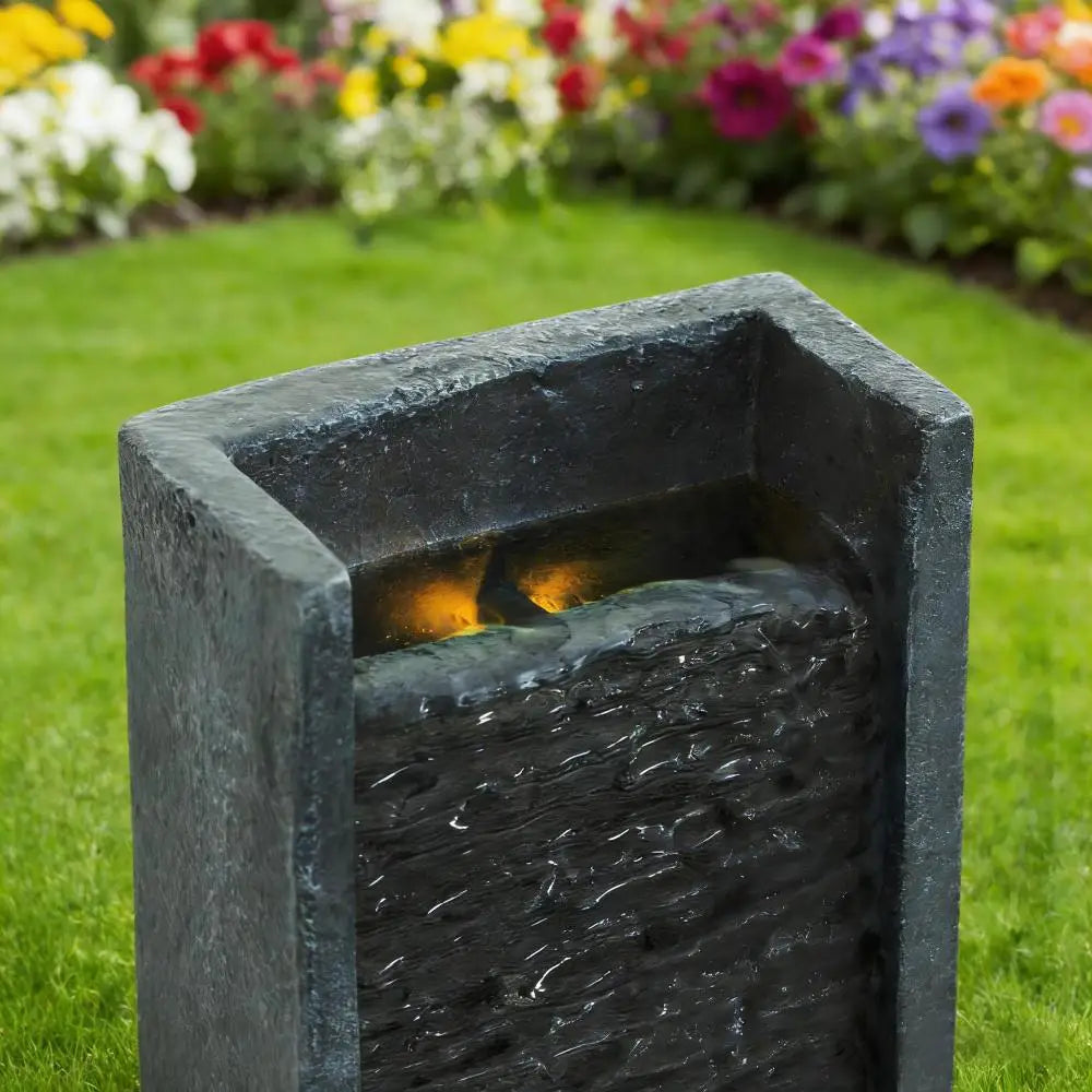 40 Inch Modern Outdoor Water Fountain, Floor Standing Cascading Waterfall with Contemporary Curves, Suitable for Porch, Office, Home Garden, Patio
