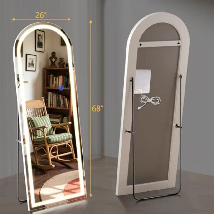 Arch Full Length Standing Mirror with LED Lights, 68"x26" Lighted Mirror with Dimming and 3 Color Lighting, Tall Mirror Full Bo
