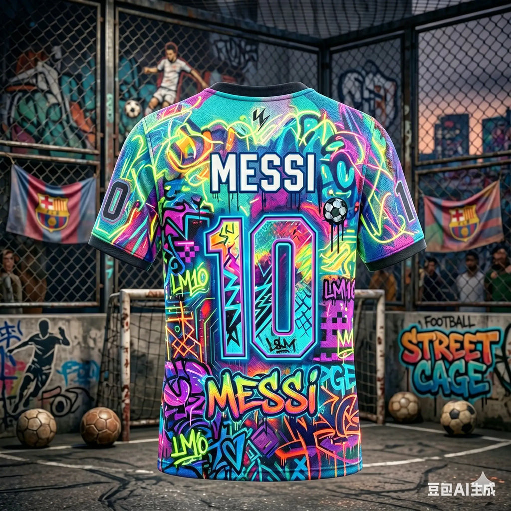 Kids Unisex Argentina Messi #10 Graffiti Soccer T-Shirt Quick Dry Breathable Football Training Jersey World Cup Fan Commemorative Tee