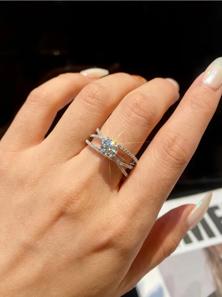 Elegant Round 1CT Moissanite Diamond Pledge Love Rings for Women S925 Sterling Silver Engagement Wedding Luxury Fine Jewelry