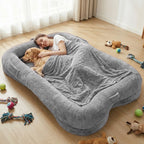 Portable Human Dog Bed Washable Large Size Non Slip Bottom Comfortable Plush Giant Size Dog Bed with Blanket and Pocket for Home
